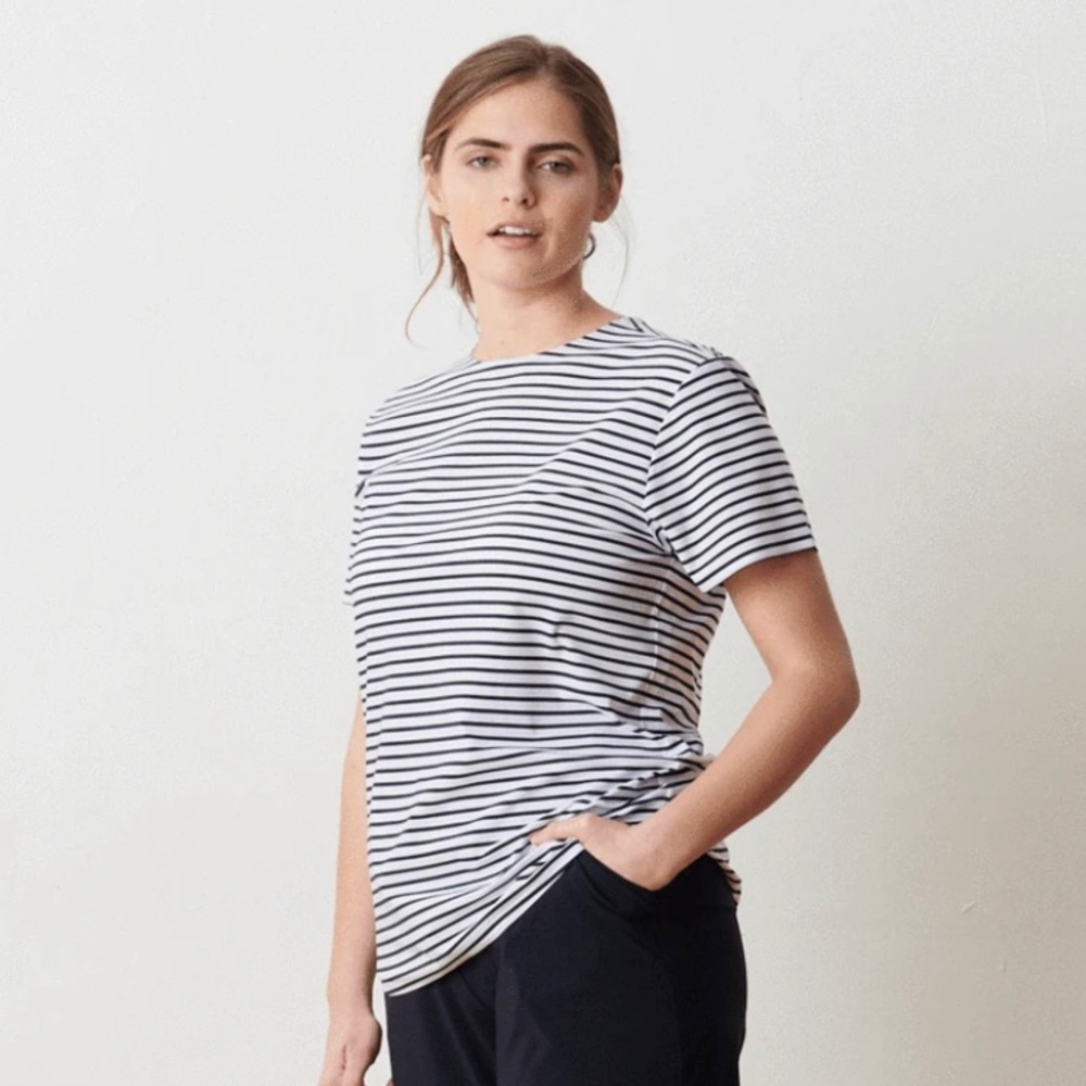 ADAY White and Black Striped Long Sleeve Tee